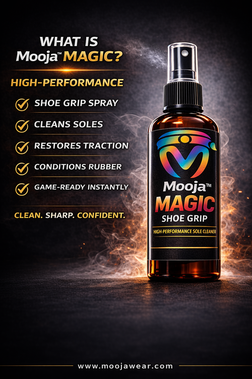 Mooja™ Magic Shoe Grip Spray – High-Performance Traction Cleaner & Rubber Conditioner.