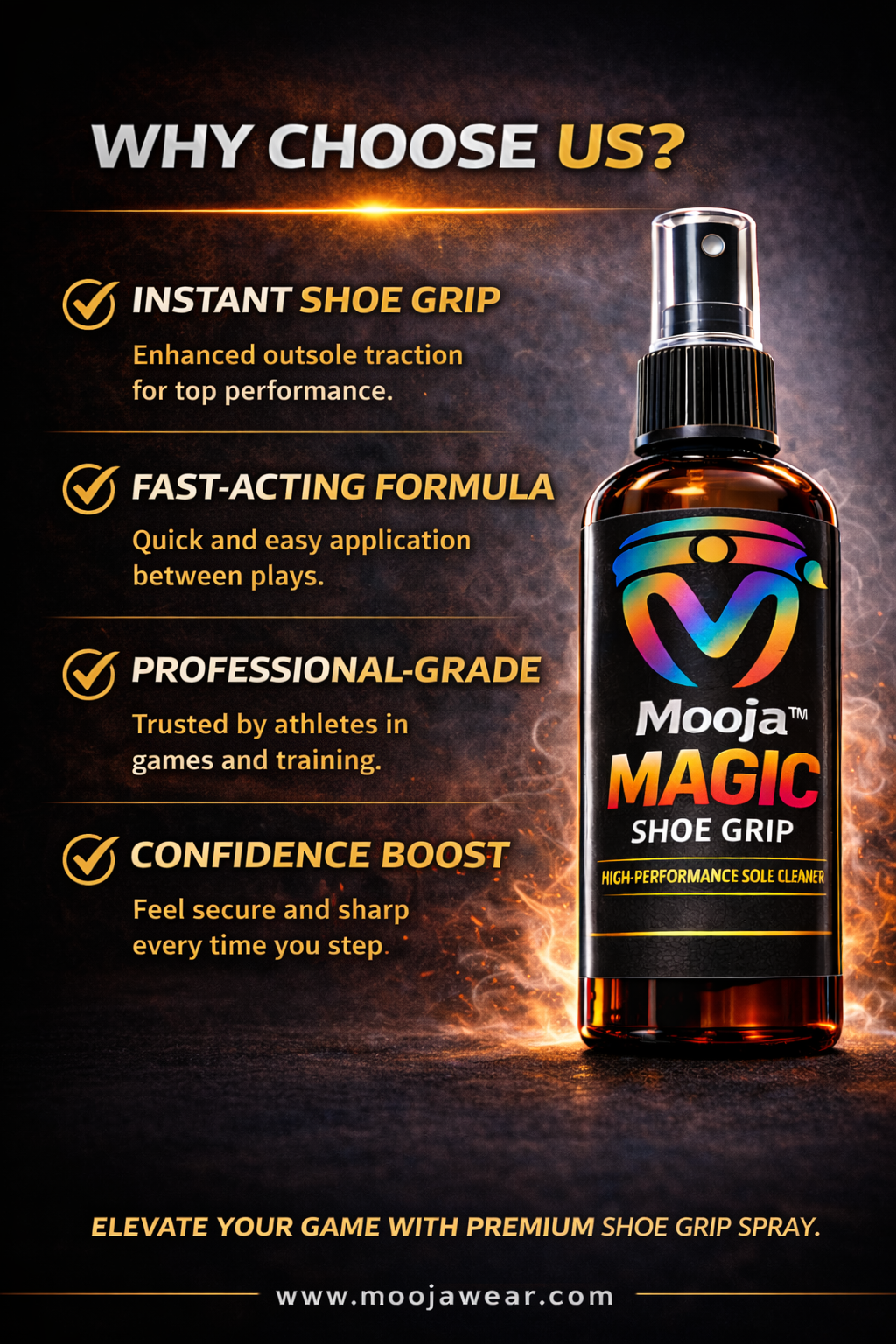 Mooja™ Magic Shoe Grip Spray – High-Performance Traction Cleaner & Rubber Conditioner.